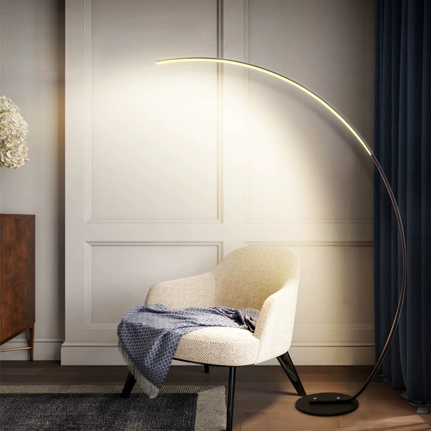 RGBW Modern Curve Floor Lamp – Dimmable LED with Remote Control