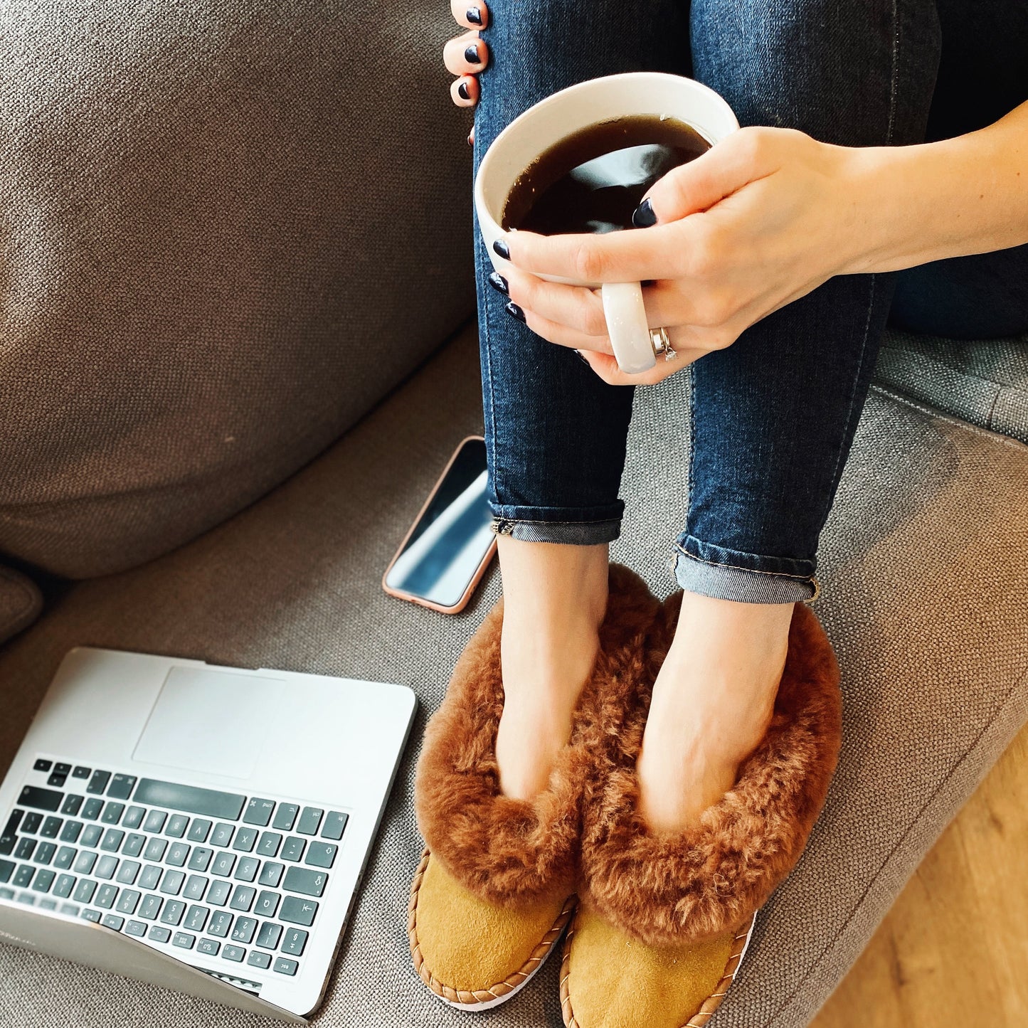 Brown Sheepskin Slippers – Handmade Leather Moccasins | Warm & Cozy