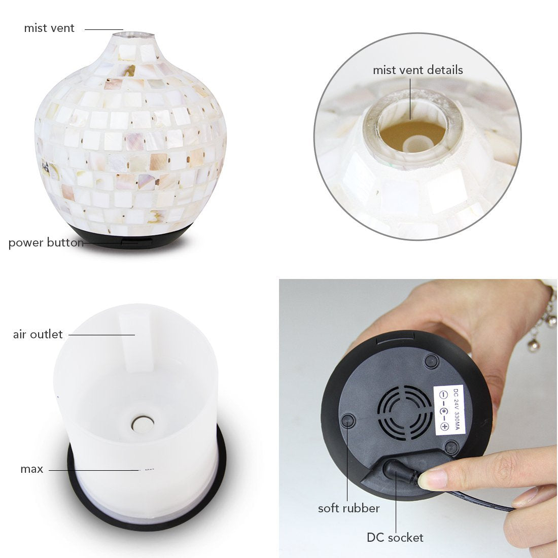 Mosaic Glass Ultrasonic Aroma Diffuser – Electric Essential Oil Diffuser for Aromatherapy