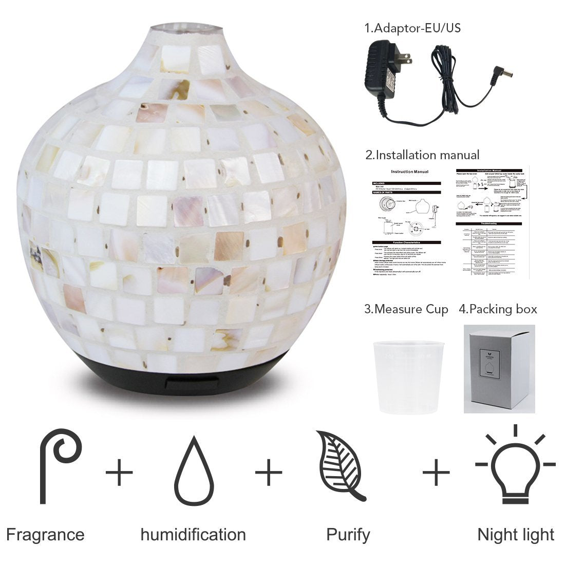 Mosaic Glass Ultrasonic Aroma Diffuser – Electric Essential Oil Diffuser for Aromatherapy