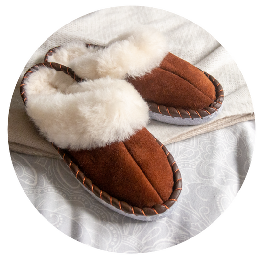 Brown Shearling Sheepskin Mules – Handmade Unisex Slippers | Natural Leather