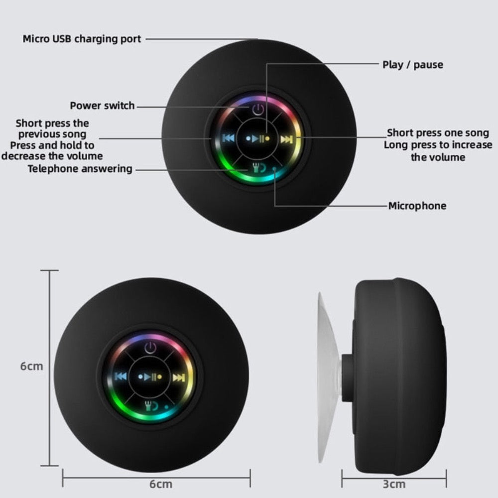 Mini Waterproof RGB Bluetooth Speaker – Wireless, Hands-Free & Shower-Friendly