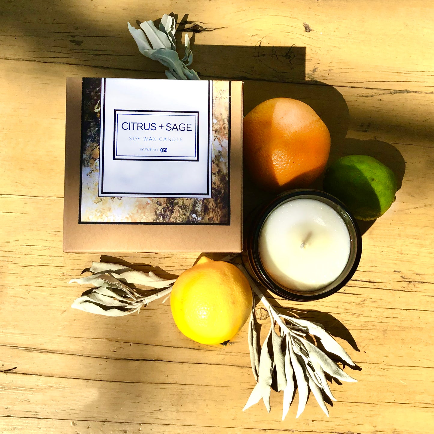 Citrus & Sage Soy Wax Candle – Hand-Poured with Natural Essential Oils