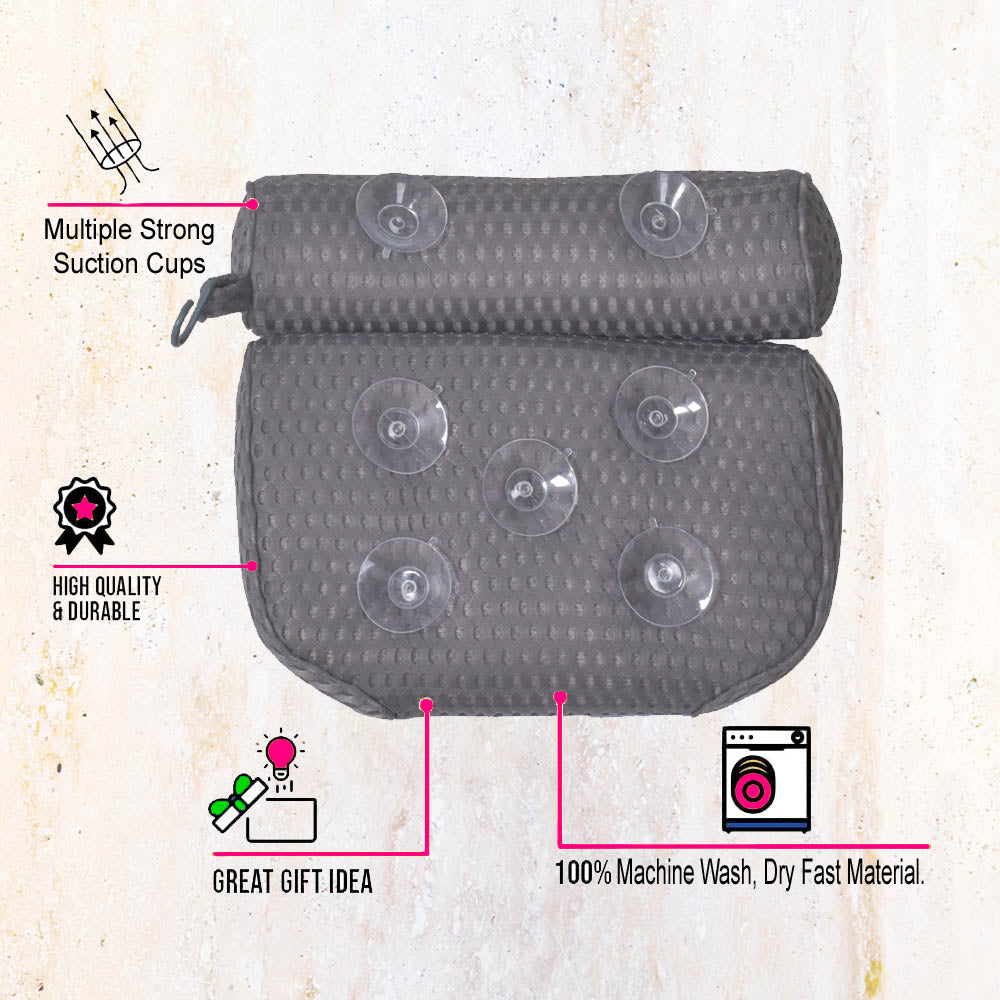 Black Bathtub Pillow – Luxury 4D Mesh Bath Cushion with Anti-Slip Suction Cups