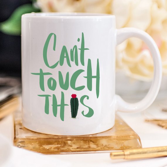 "Can't Touch This" Funny Cactus Mug – 11oz Ceramic Coffee Cup | Cactus Lover Gift