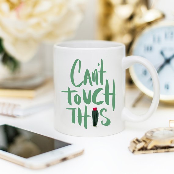 "Can't Touch This" Funny Cactus Mug – 11oz Ceramic Coffee Cup | Cactus Lover Gift