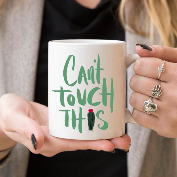 "Can't Touch This" Funny Cactus Mug – 11oz Ceramic Coffee Cup | Cactus Lover Gift