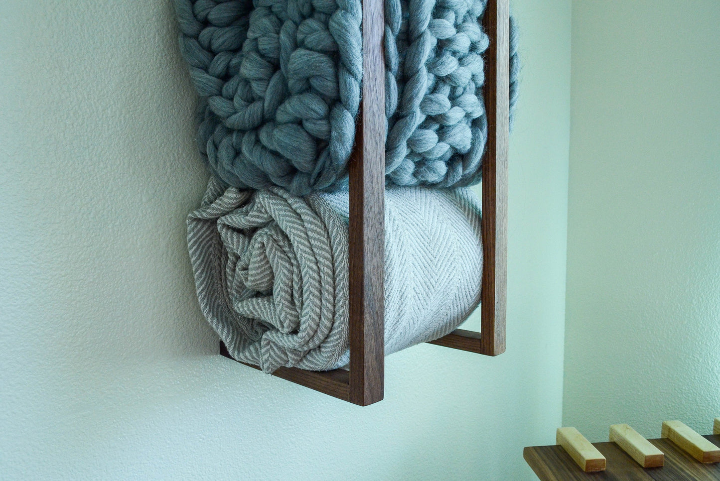 Modern Blanket Wall Rack – Minimalist Wood Towel & Blanket Holder