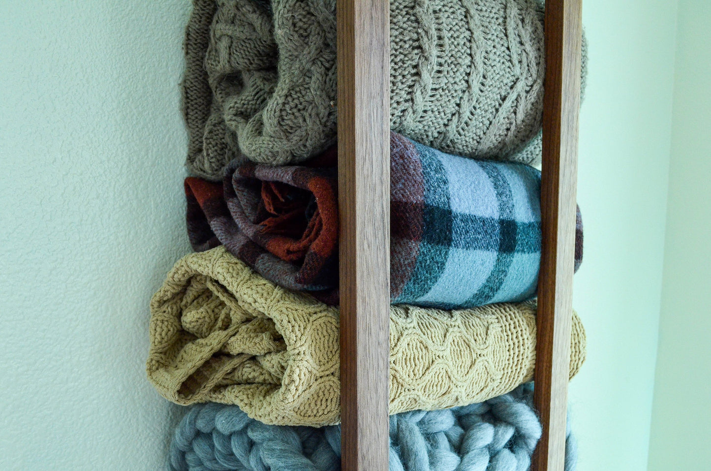 Modern Blanket Wall Rack – Minimalist Wood Towel & Blanket Holder