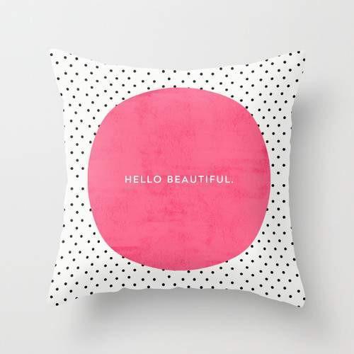 Pink "Hello Beautiful" Polka Dot Pillow – Soft & Decorative Cushion